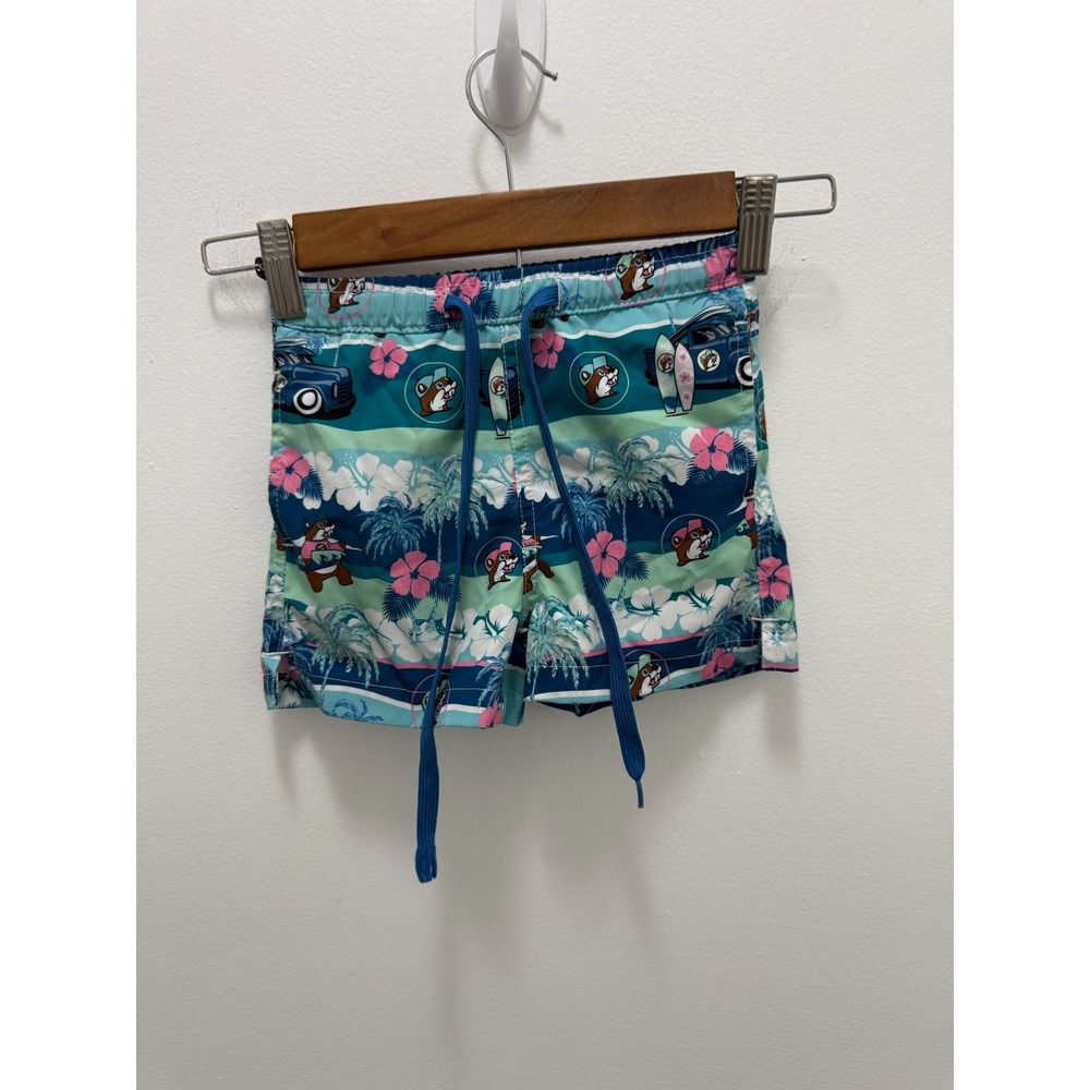 Buc-ee's Toddler Boys Swim Trunks 3T Blue Teal Surfing Beaver Tropical Shorts